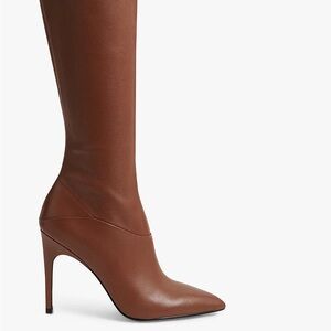 Reiss Brown Suede Thigh High Boots | Pointed Toe Stiletto | OTK
